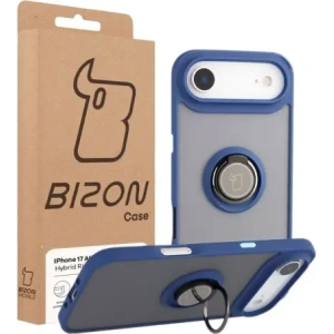 Etui z uchwytem na palec Bizon Case Hybrid Ring do Apple iPhone 17 Air przydymione z granatową ramką