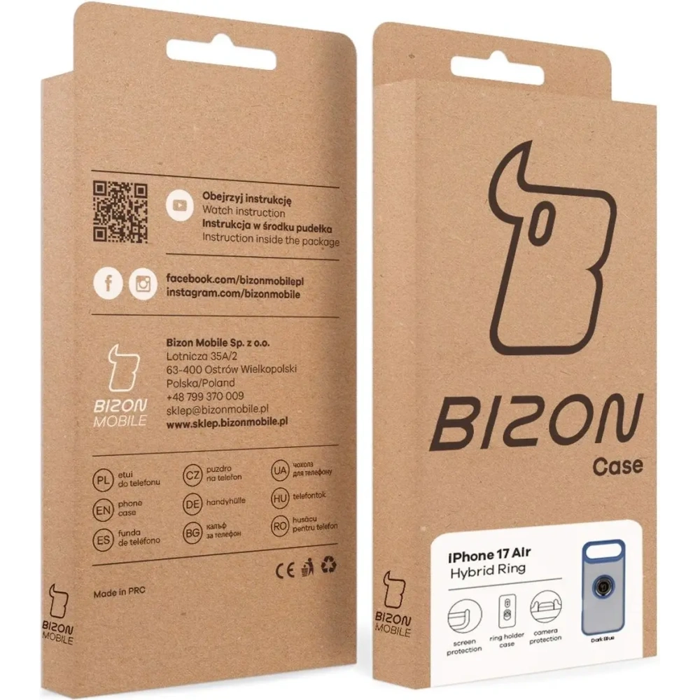 Etui z uchwytem na palec Bizon Case Hybrid Ring do Apple iPhone Air przydymione z granatową ramką