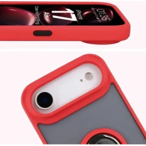Etui z uchwytem na palec Bizon Case Hybrid Ring do Apple iPhone 17 Air przydymione z czerwoną ramką