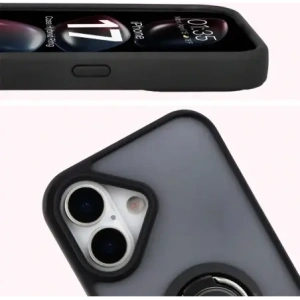 Etui z uchwytem na palec Bizon Case Hybrid Ring do Apple iPhone 17 przydymione z czarną ramką