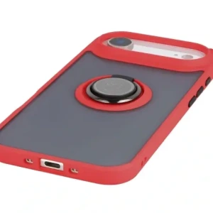 Etui z uchwytem na palec Bizon Case Hybrid Ring do Apple iPhone 17 Air przydymione z czerwoną ramką