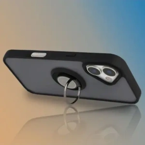 Etui z uchwytem na palec Bizon Case Hybrid Ring do Apple iPhone 17 przydymione z czarną ramką