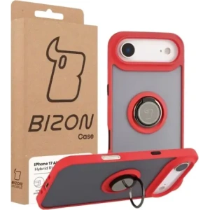 Etui z uchwytem na palec Bizon Case Hybrid Ring do Apple iPhone 17 Air przydymione z czerwoną ramką