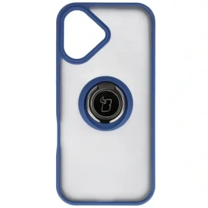 Etui z uchwytem na palec Bizon Case Hybrid Ring do Apple iPhone 17 przydymione z granatową ramką