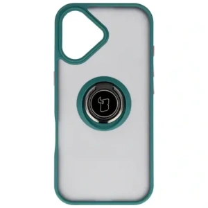 Etui z uchwytem na palec Bizon Case Hybrid Ring do Apple iPhone 17 przydymione z ciemnozieloną ramką