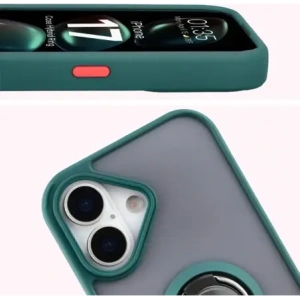 Etui z uchwytem na palec Bizon Case Hybrid Ring do Apple iPhone 17 przydymione z ciemnozieloną ramką