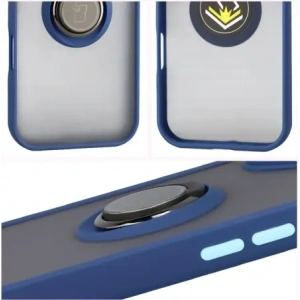 Etui z uchwytem na palec Bizon Case Hybrid Ring do Apple iPhone 17 przydymione z granatową ramką