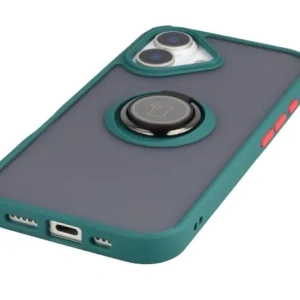 Etui z uchwytem na palec Bizon Case Hybrid Ring do Apple iPhone 17 przydymione z ciemnozieloną ramką