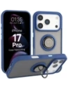 Etui z uchwytem na palec Bizon Case Hybrid Ring do Apple iPhone 17 Pro przydymione z granatową ramką