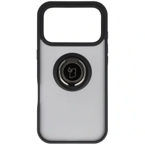 Etui z uchwytem na palec Bizon Case Hybrid Ring do Apple iPhone 17 Pro przydymione z czarną ramką