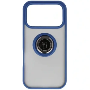 Etui z uchwytem na palec Bizon Case Hybrid Ring do Apple iPhone 17 Pro przydymione z granatową ramką
