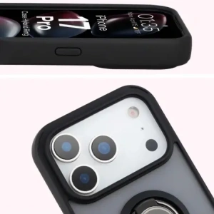 Etui z uchwytem na palec Bizon Case Hybrid Ring do Apple iPhone 17 Pro przydymione z czarną ramką