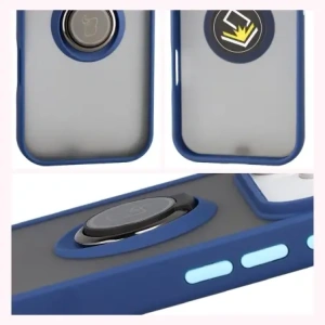 Etui z uchwytem na palec Bizon Case Hybrid Ring do Apple iPhone 17 Pro przydymione z granatową ramką