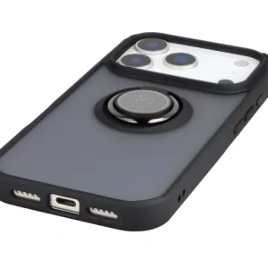 Etui z uchwytem na palec Bizon Case Hybrid Ring do Apple iPhone 17 Pro przydymione z czarną ramką