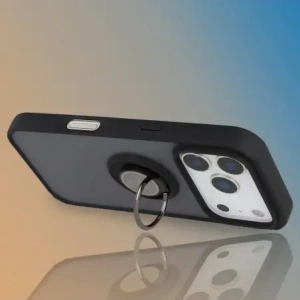 Etui z uchwytem na palec Bizon Case Hybrid Ring do Apple iPhone 17 Pro przydymione z czarną ramką
