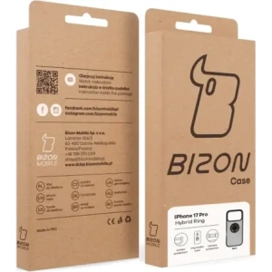 Etui z uchwytem na palec Bizon Case Hybrid Ring do Apple iPhone 17 Pro przydymione z czarną ramką