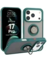 Etui z uchwytem na palec Bizon Case Hybrid Ring do Apple iPhone 17 Pro przydymione z ciemnozieloną ramką