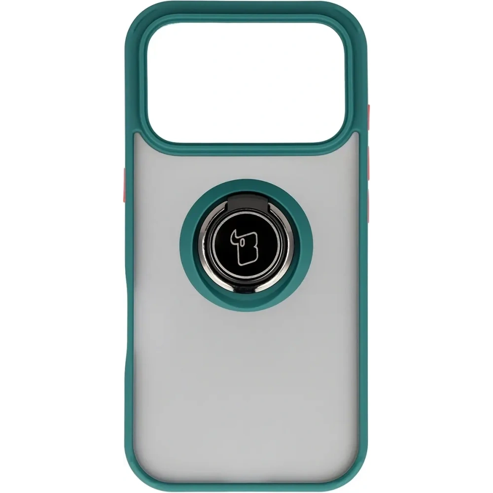 Etui z uchwytem na palec Bizon Case Hybrid Ring do Apple iPhone 17 Pro przydymione z ciemnozieloną ramką