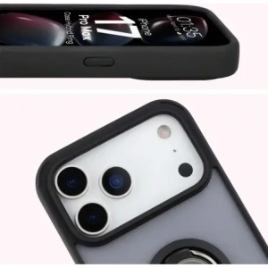 Etui z uchwytem na palec Bizon Case Hybrid Ring do Apple iPhone 17 Pro Max przydymione z czarną ramką