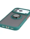 Etui z uchwytem na palec Bizon Case Hybrid Ring do Apple iPhone 17 Pro przydymione z ciemnozieloną ramką
