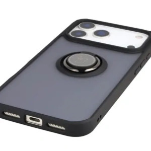 Etui z uchwytem na palec Bizon Case Hybrid Ring do Apple iPhone 17 Pro Max przydymione z czarną ramką