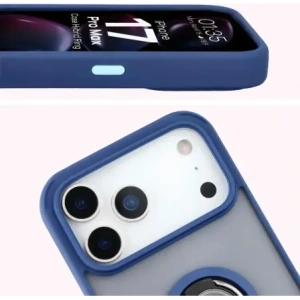 Etui z uchwytem na palec Bizon Case Hybrid Ring do Apple iPhone 17 Pro Max przydymione z granatową ramką
