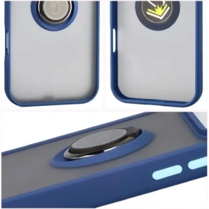 Etui z uchwytem na palec Bizon Case Hybrid Ring do Apple iPhone 17 Pro Max przydymione z granatową ramką