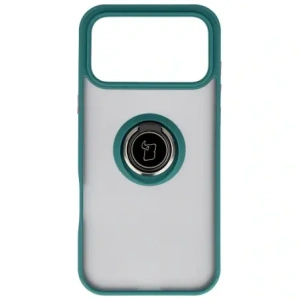 Etui z uchwytem na palec Bizon Case Hybrid Ring do Apple iPhone 17 Pro Max przydymione z ciemnozieloną ramką