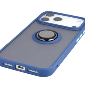 Etui z uchwytem na palec Bizon Case Hybrid Ring do Apple iPhone 17 Pro Max przydymione z granatową ramką