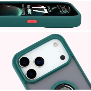 Etui z uchwytem na palec Bizon Case Hybrid Ring do Apple iPhone 17 Pro Max przydymione z ciemnozieloną ramką