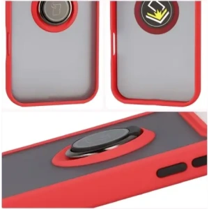 Etui z uchwytem na palec Bizon Case Hybrid Ring do Apple iPhone 17 Pro Max przydymione z czerwoną ramką