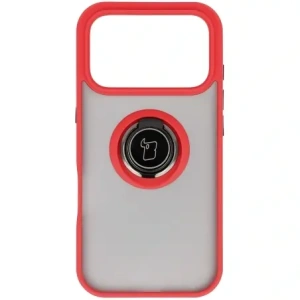 Etui z uchwytem na palec Bizon Case Hybrid Ring do Apple iPhone 17 Pro przydymione z czerwoną ramką