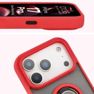 Etui z uchwytem na palec Bizon Case Hybrid Ring do Apple iPhone 17 Pro przydymione z czerwoną ramką