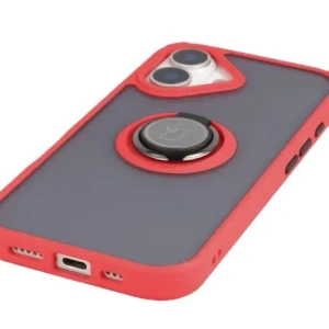 Etui z uchwytem na palec Bizon Case Hybrid Ring do Apple iPhone 17 przydymione z czerwoną ramką