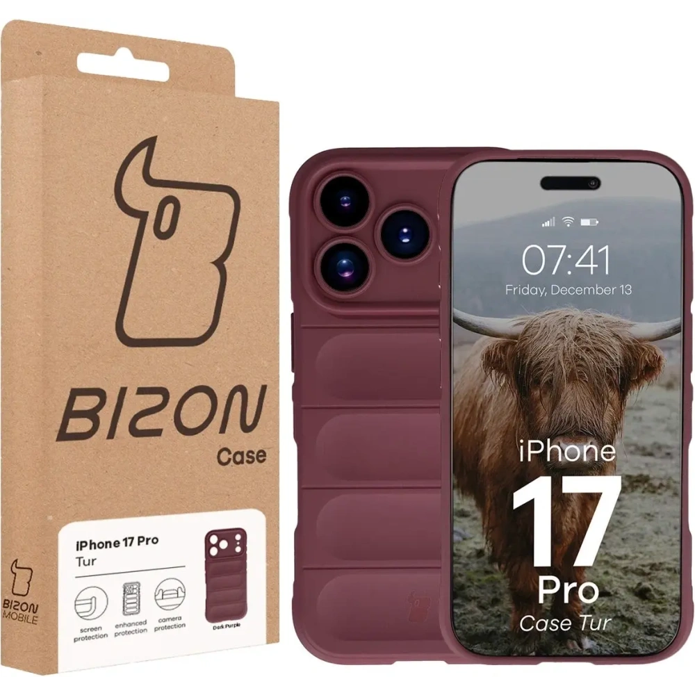 Pancerne etui Bizon Case Tur do Apple iPhone 17 Pro burgundowe