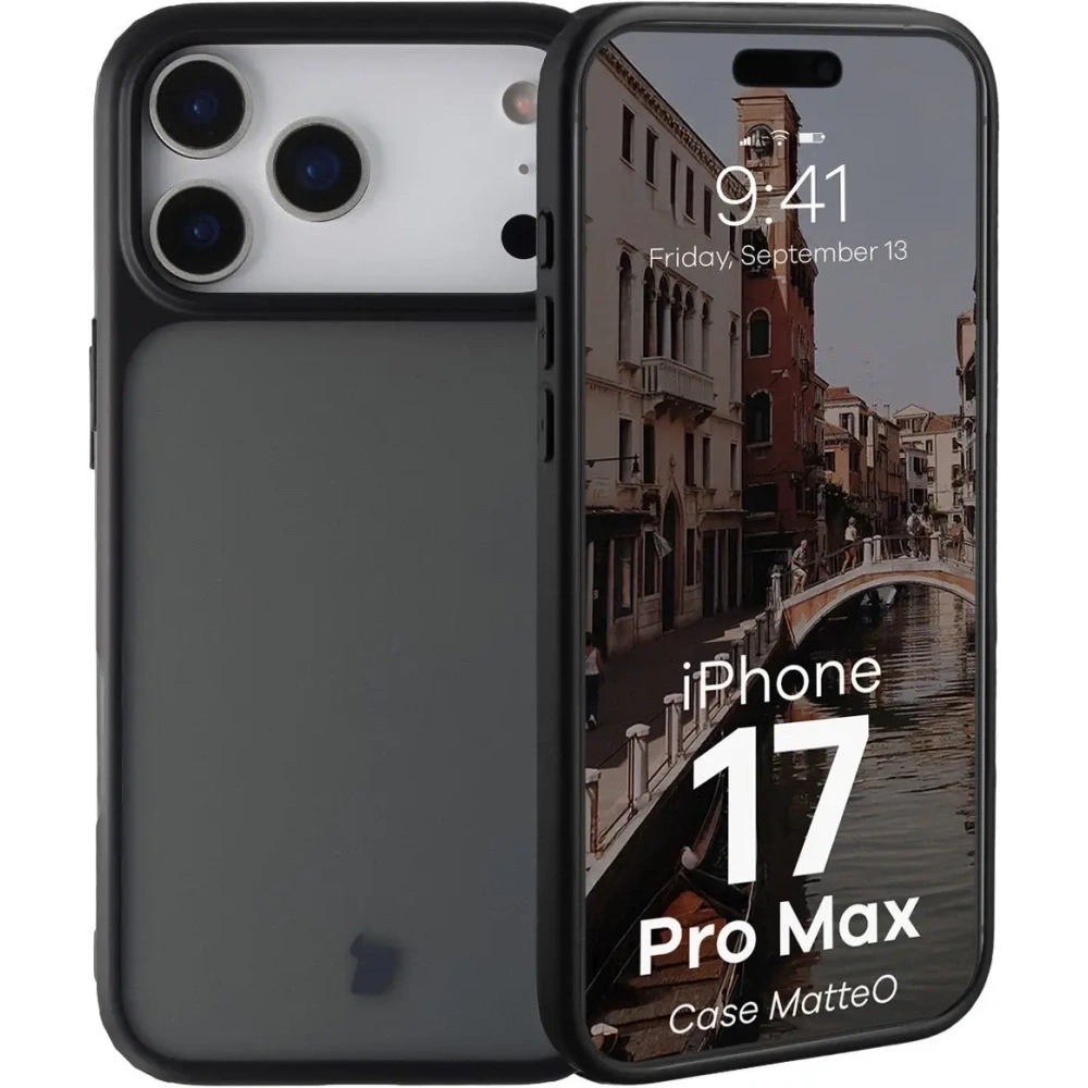 Etui Bizon Case Angelo do Apple iPhone 17 Pro Max przydymione z czarną ramką