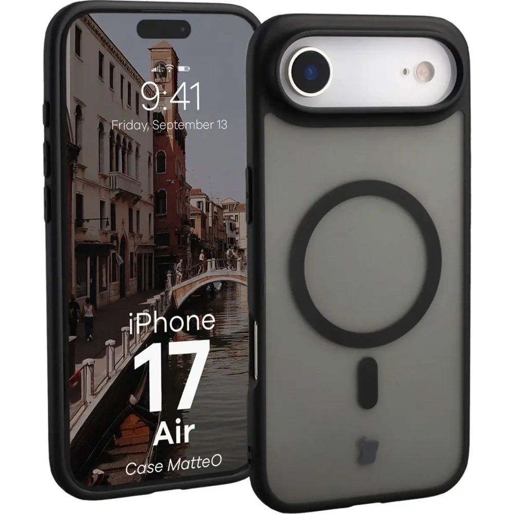 Etui z pierścieniem magnetycznym Bizon Case MatteO do Apple iPhone 17 Air przydymione-czarne