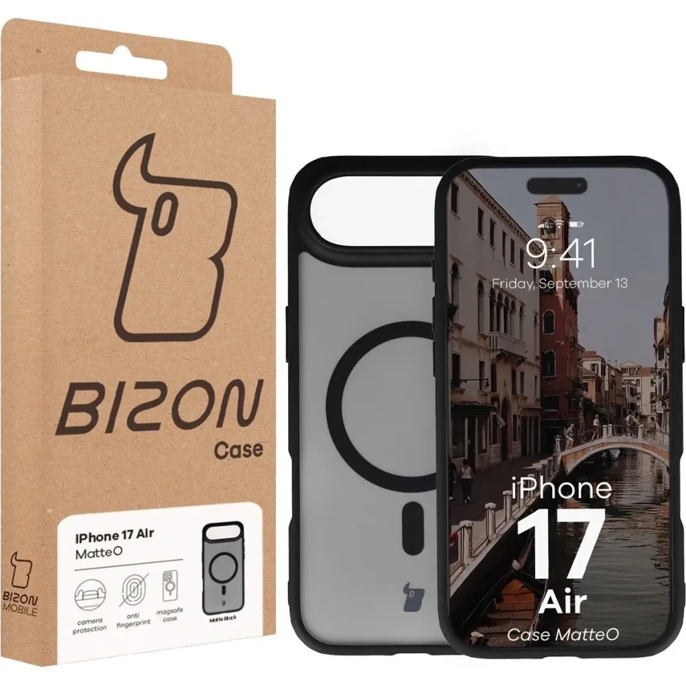 Etui z pierścieniem magnetycznym Bizon Case MatteO do Apple iPhone Air przydymione-czarne