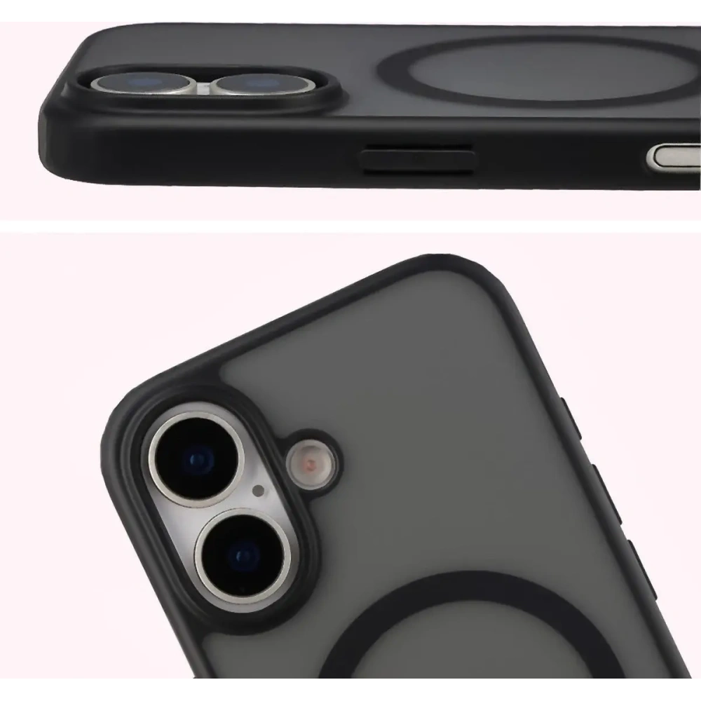 Etui z pierścieniem magnetycznym Bizon Case MatteO do Apple iPhone 17 przydymione-czarne