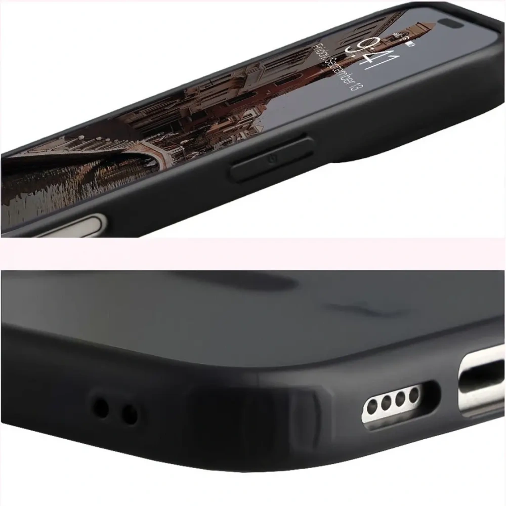 Etui z pierścieniem magnetycznym Bizon Case MatteO do Apple iPhone 17 przydymione-czarne