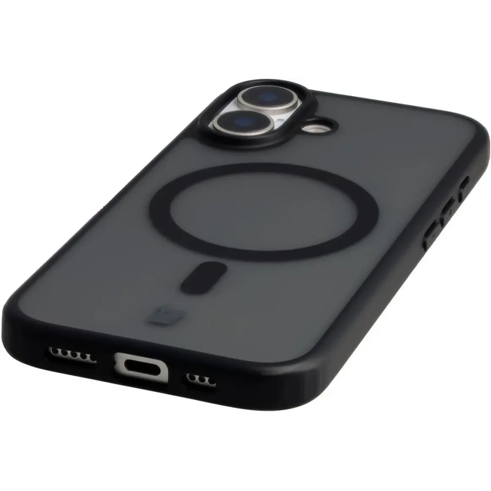 Etui z pierścieniem magnetycznym Bizon Case MatteO do Apple iPhone 17 przydymione-czarne