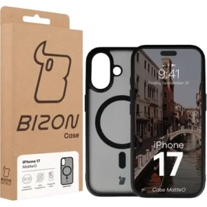 Etui z pierścieniem magnetycznym Bizon Case MatteO do Apple iPhone 17 przydymione-czarne