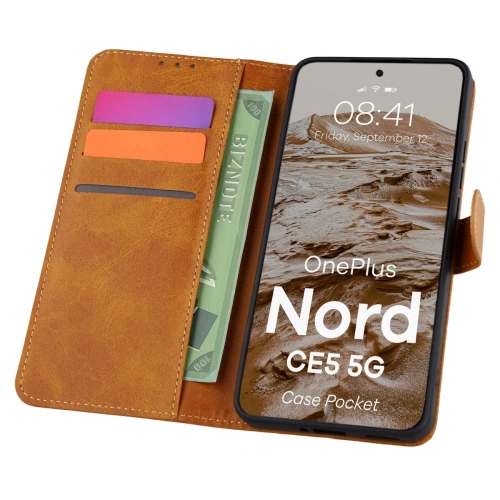 Etui z klapką Bizon Case Pocket do OnePlus Nord CE5 5G brązowe