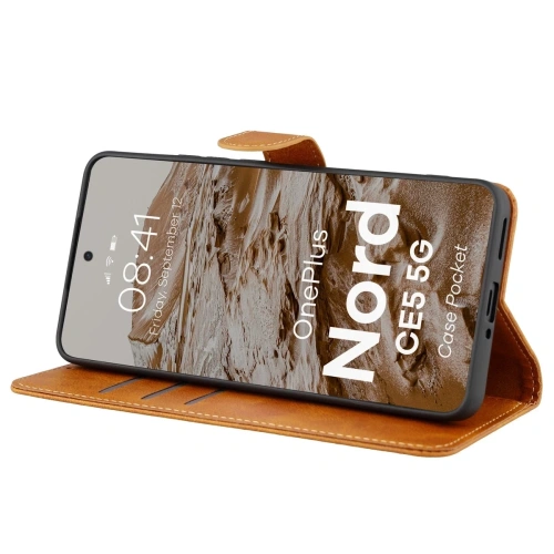 Etui z klapką Bizon Case Pocket do OnePlus Nord CE5 5G brązowe