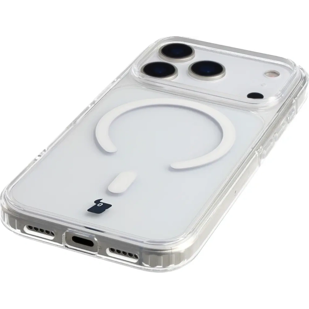 Etui z pierścieniem magnetycznym Bizon Case CrystalO Magnetic do Apple iPhone 17 Pro przezroczyste