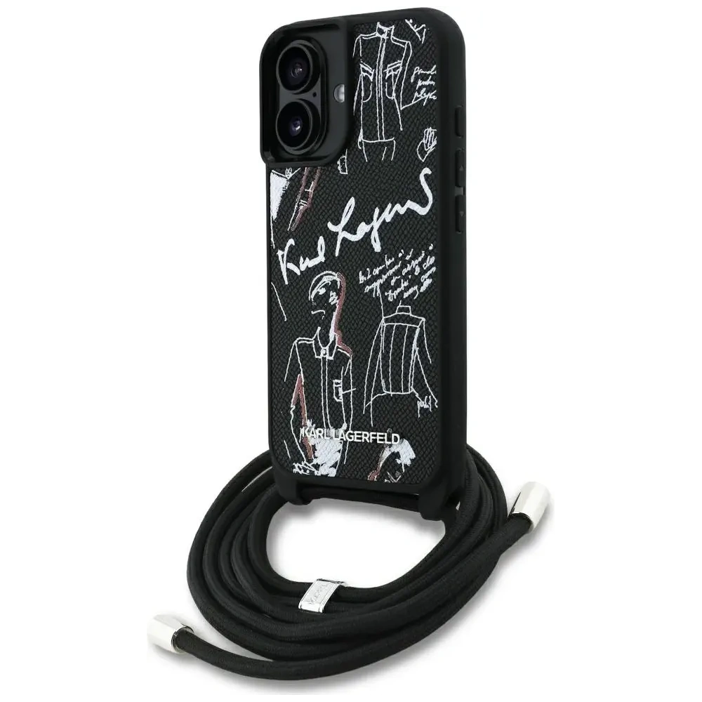 Etui Karl Lagerfeld Crossbody Grained Pattern & Logo do Apple iPhone 16 czarny