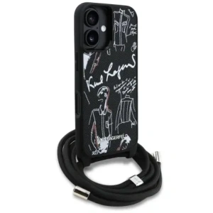 Karl Lagerfeld Crossbody cu model granulat și logo pentru Apple iPhone 16 negru