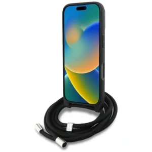 Karl Lagerfeld Crossbody cu model granulat și logo pentru Apple iPhone 16 negru