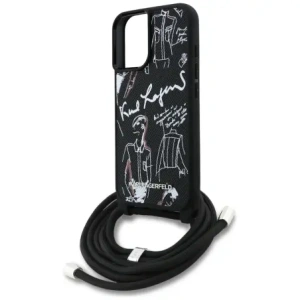 Karl Lagerfeld Crossbody cu model granulat și logo pentru Apple iPhone 16 negru