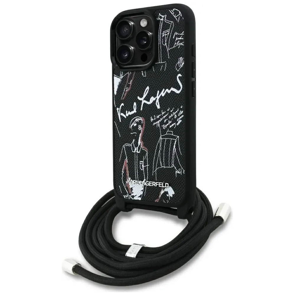 Etui Karl Lagerfeld Crossbody Grained Pattern & Logo do Apple iPhone 16 Pro czarny